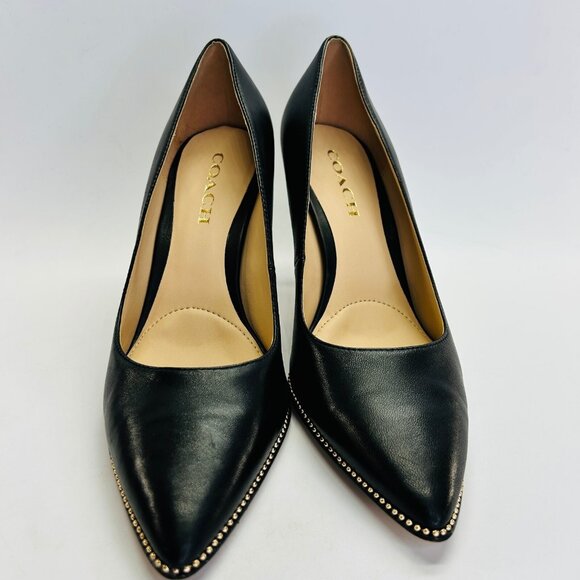 Coach Samantha Leather Black Pump Size 8B Studded Pointed Toe High Heel - Picture 6 of 16